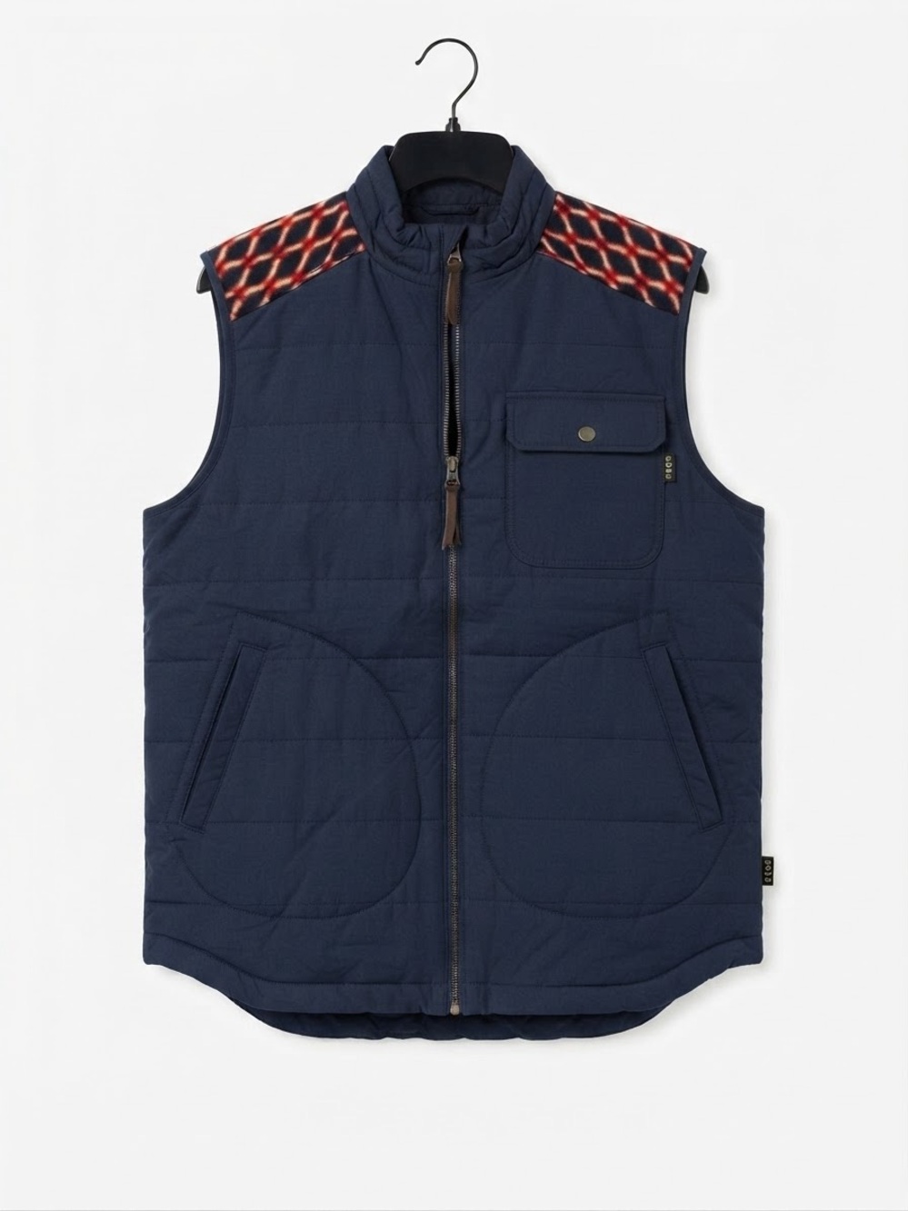 Howler Bros Navy Blue Quilted Vest with Aztec Geometric Print Yoke Size S